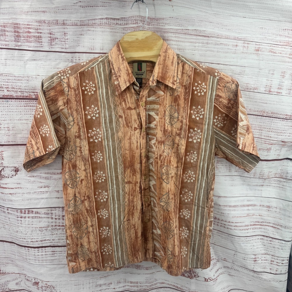 Tori Richard Hawaiian Shirt Mens Large Cotton Tribal‎ Floral Made in USA Casual
